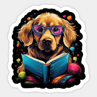 Golden Retriever Reads Book Sticker